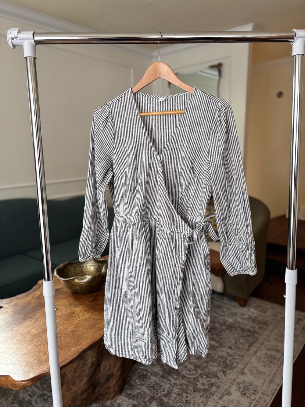 Old Navy Black and White Striped Wrap Dress